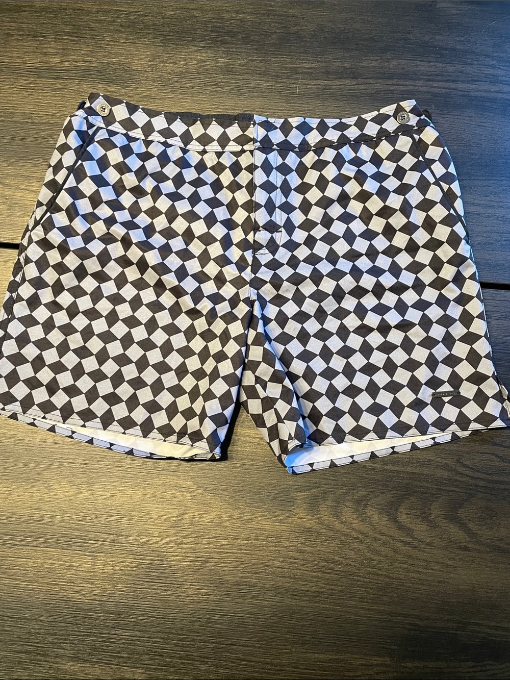 Parke & Ronen Men’s Black and White Swim Trunks